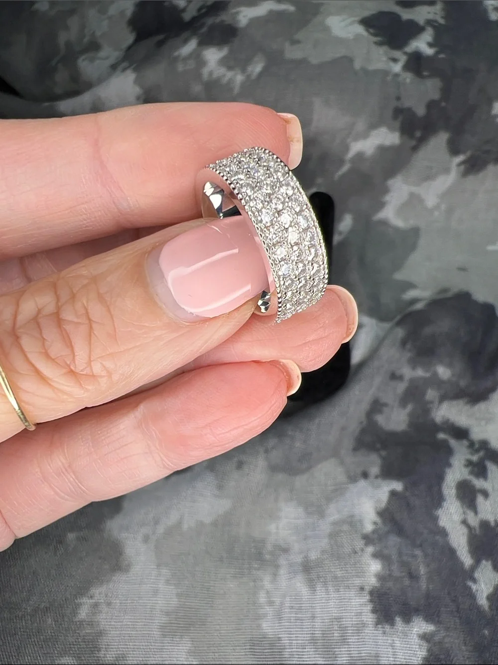 Moissanite Diamond Sterling Silver 925 Pavé Wide Band Ring